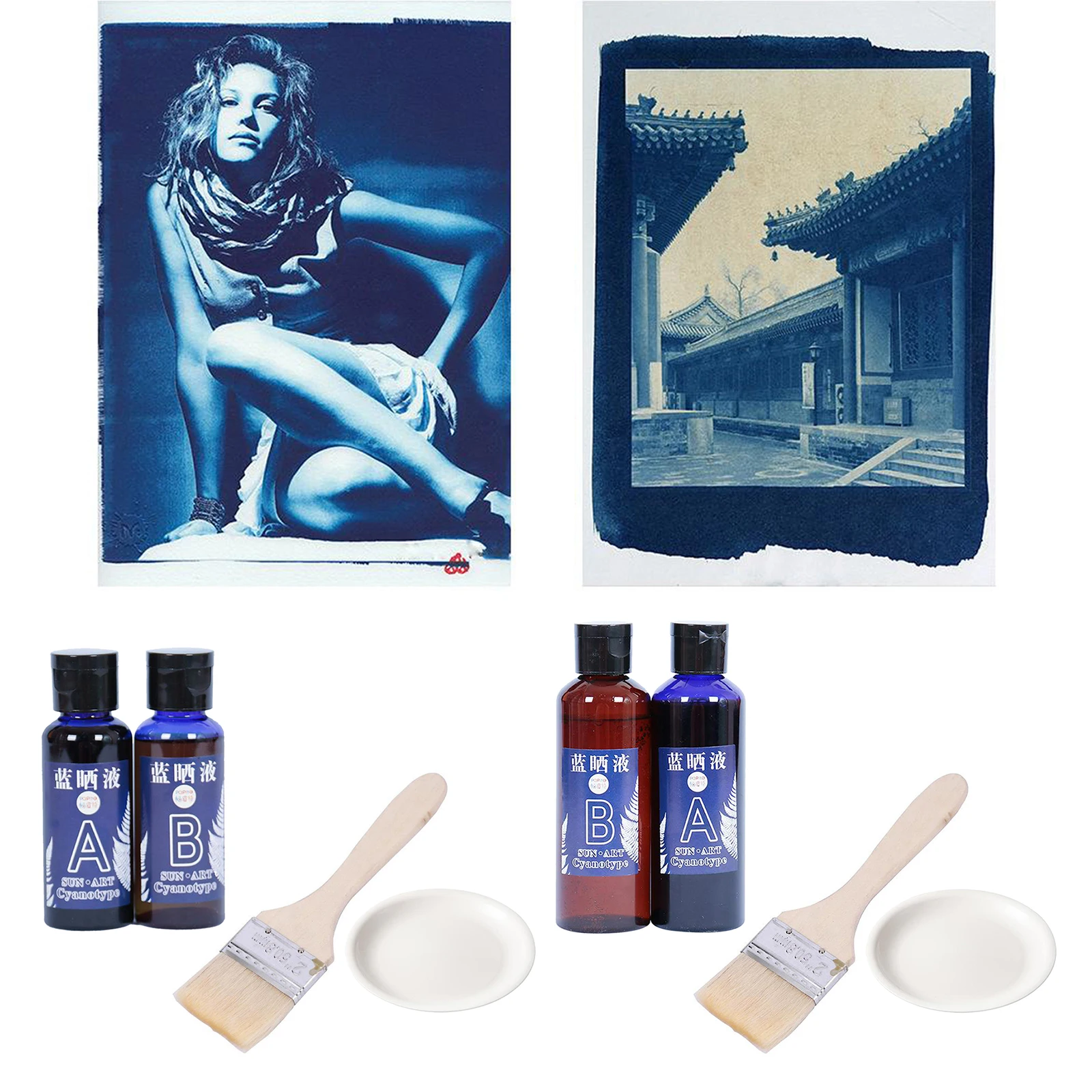 Cyanotype Kit for Sun Print Paper, with Brush Palette Gloves- for Sunography - Make Your Own Light Sensitive Paper, Solar Prints