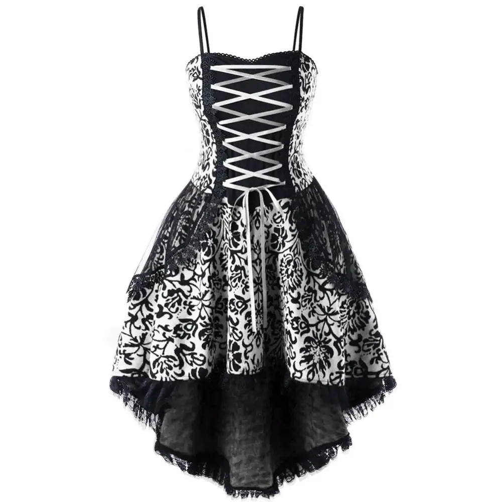 50% Dropshipping!!Fashion Retro Women Gothic Style Lace Layered Hem Sleeveless Bandage Corset Dress mini dress
