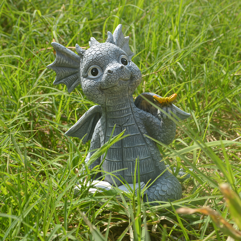 Read Book Dragon Statue Indoor Outdoor Dinosaur Garden Art Bookshelf Collectible Figurines Yoga Patio Sculpture Home Decor