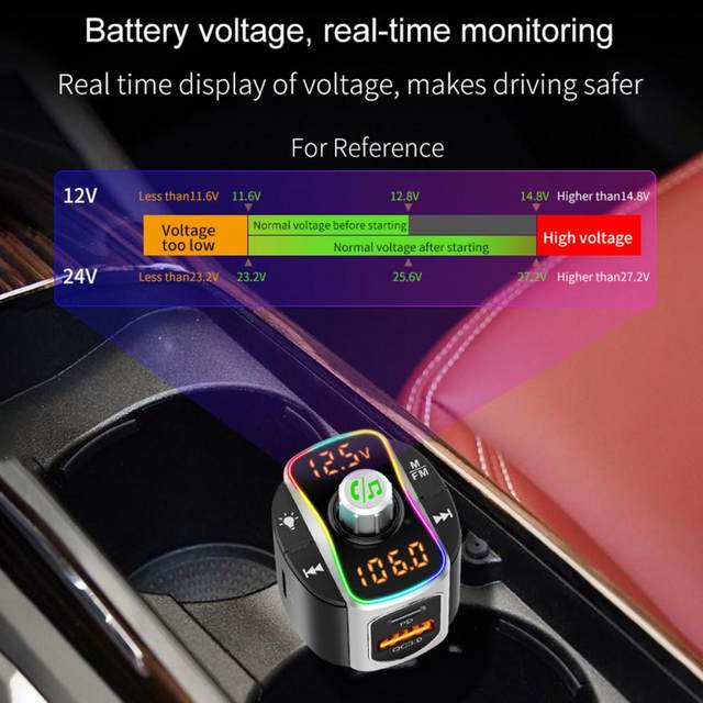 Trasmettitore FM Bluetooth e caricabatteria per auto veloce con luce LED  BC67