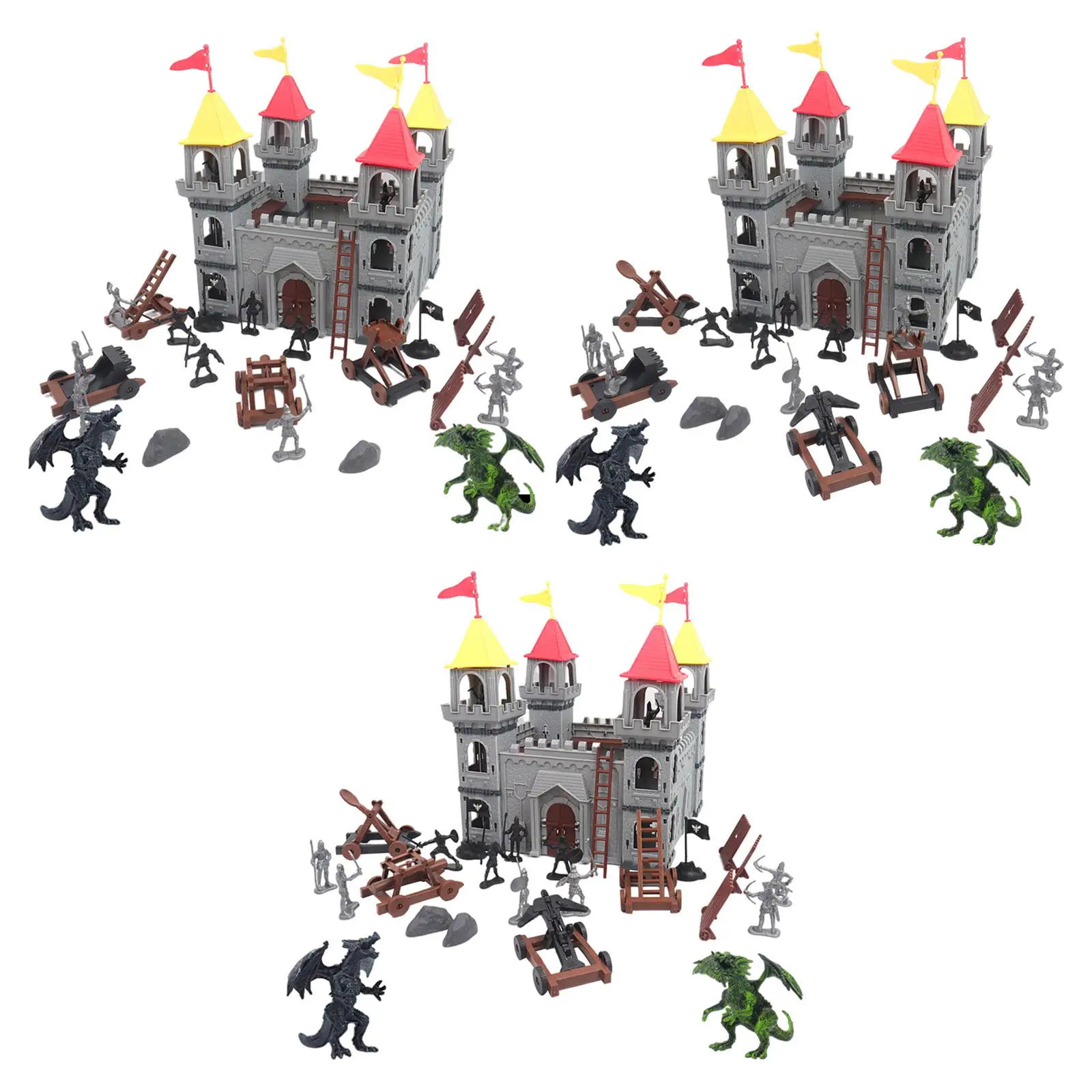 19pcs Plastic Army Men Action Figures Battle Group Soldier Playset + Castle Model Accessories Kids