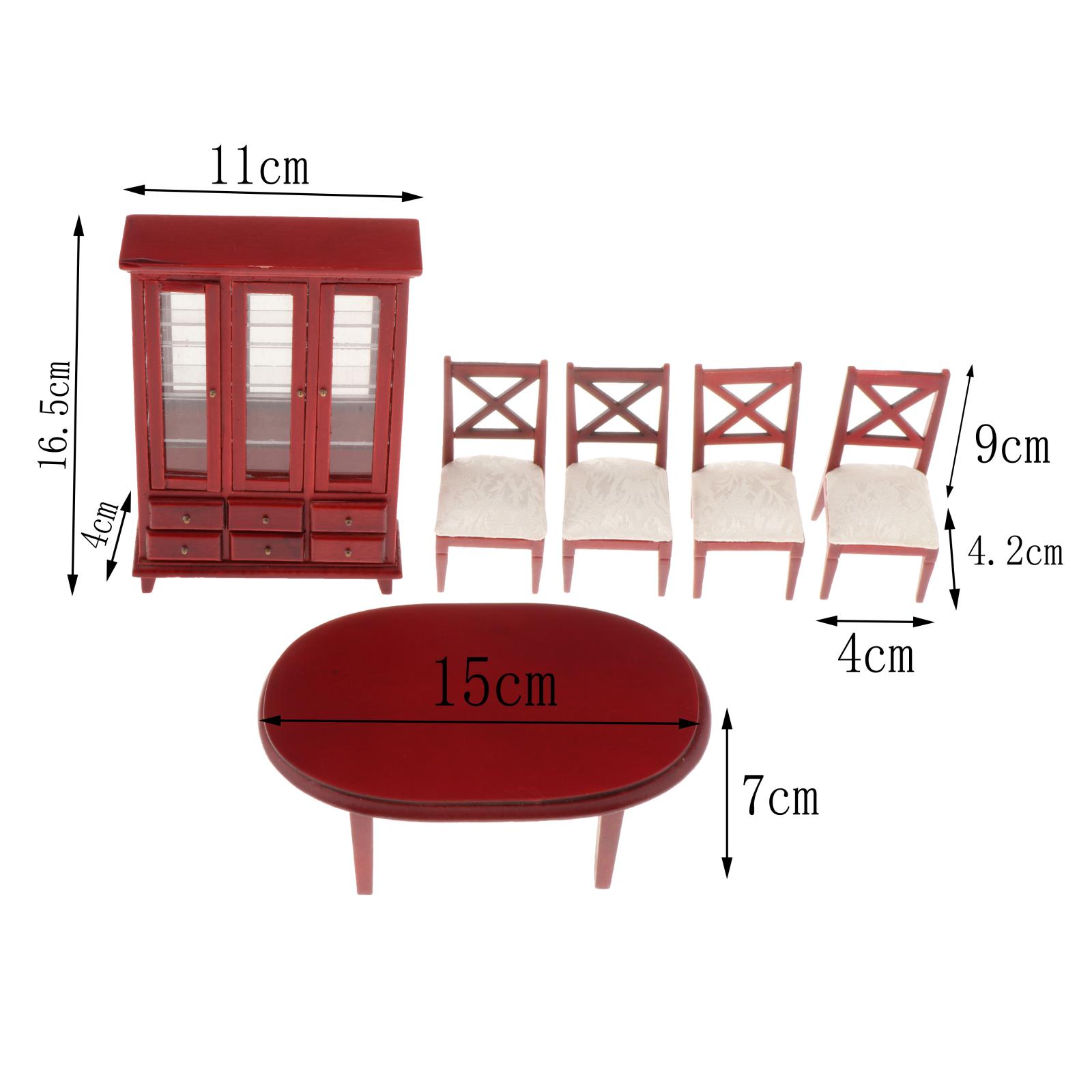1:12 Dollhouse Mini Red Wooden Table Chairs Cabinet Set Supplies Decoration