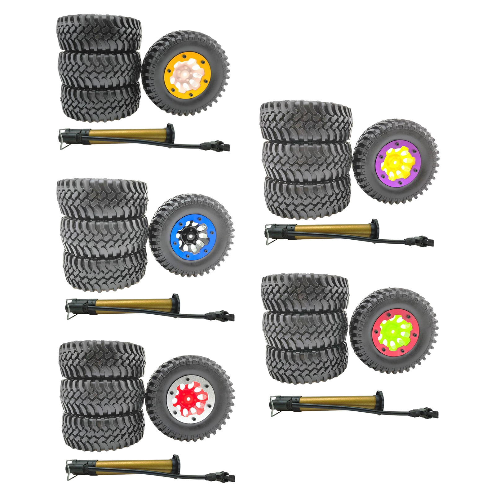4x 1.9 Inches Rubber Inflatable Wheels & Tires with Inflator Set for SCX10 Model RC Buggy Trucks