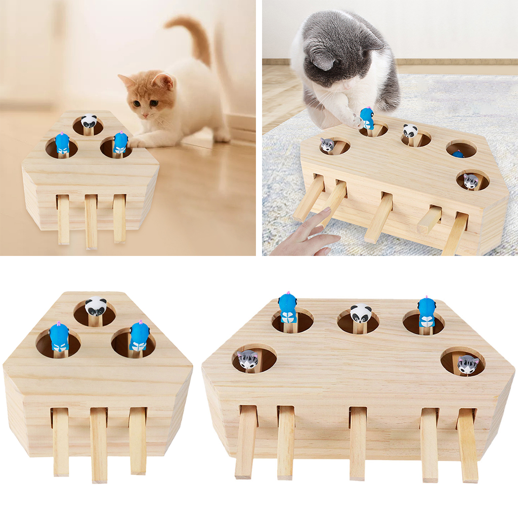 Interactive Cat Hunt Mouse Toy Wooden Solid Whack a Mole Game Box Funny Kitten Puzzle Toy Catch Mice Toy