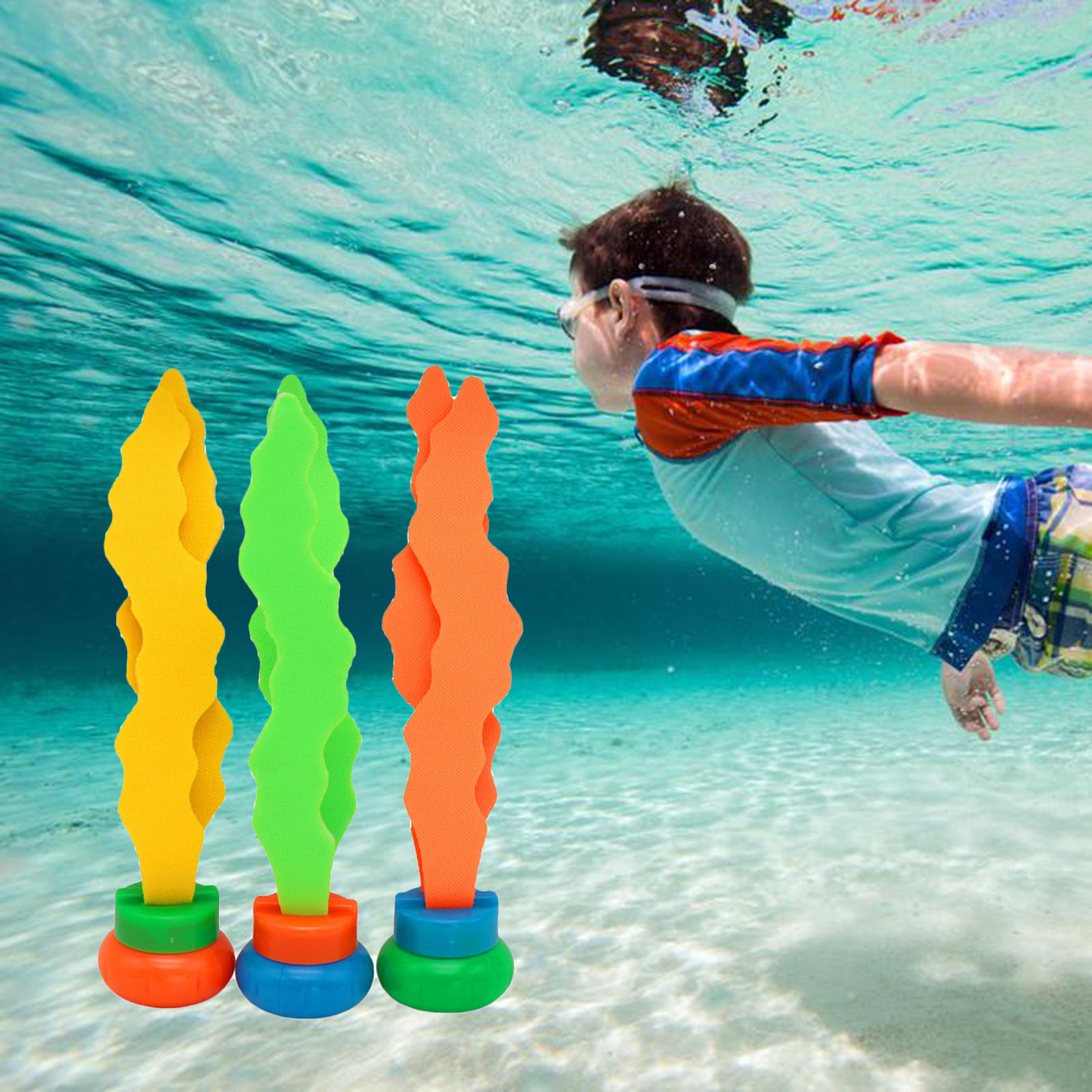 Set of 3 Kids Plants Diving Toy Sports Swimming Pool Grab Stick Sea Plant Shape Sinking Swimming Training Water Toys Gift
