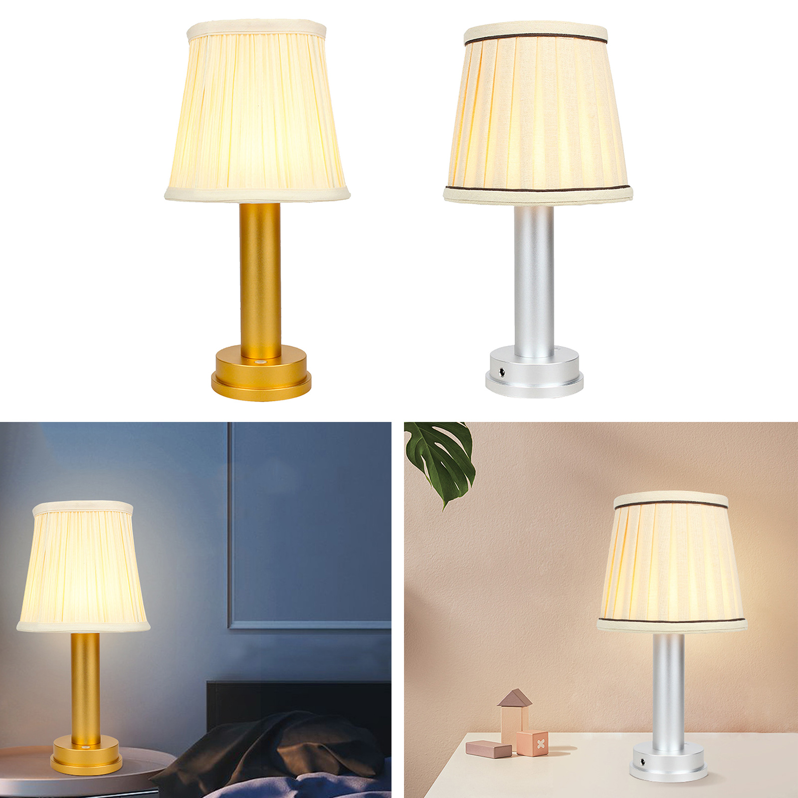Table Lamp Desk Reading Light with Fabric Shade Metal Base Living Room