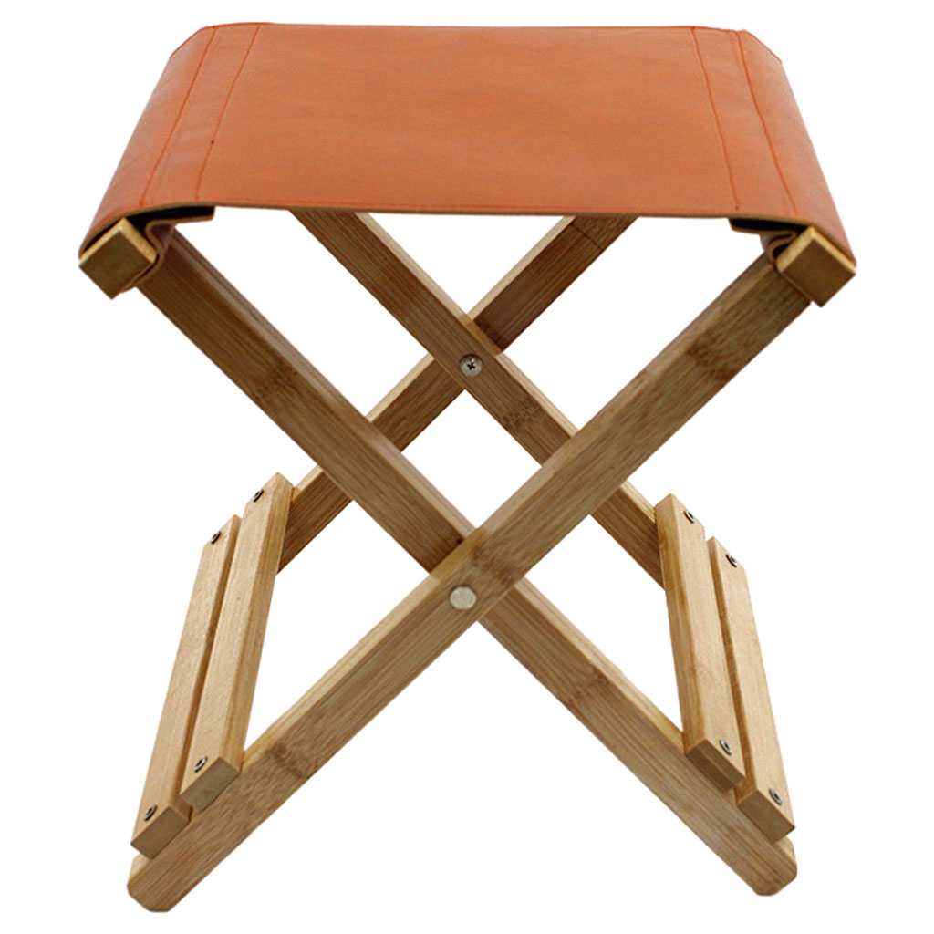Portable Folding Chairs Bamboo Wood Leather Chair Leather Mazar Ultra Light Foldable Stool Kids Adults for Beach Garden