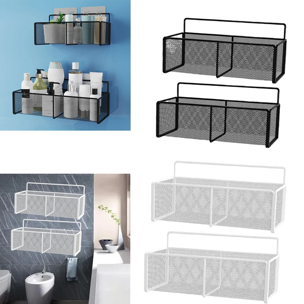 2 Pieces Mesh Shower Caddy Rack Wall Mount for Bathroom Toilet with Adhesives , Large Space