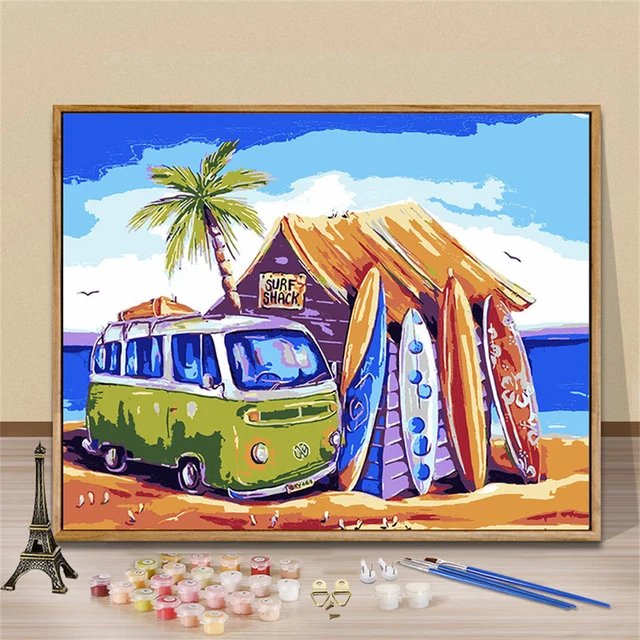 House By The Beach - Paint by Numbers Kit for Adults DIY Oil Painting Kit  on Canvas 16x20 inches