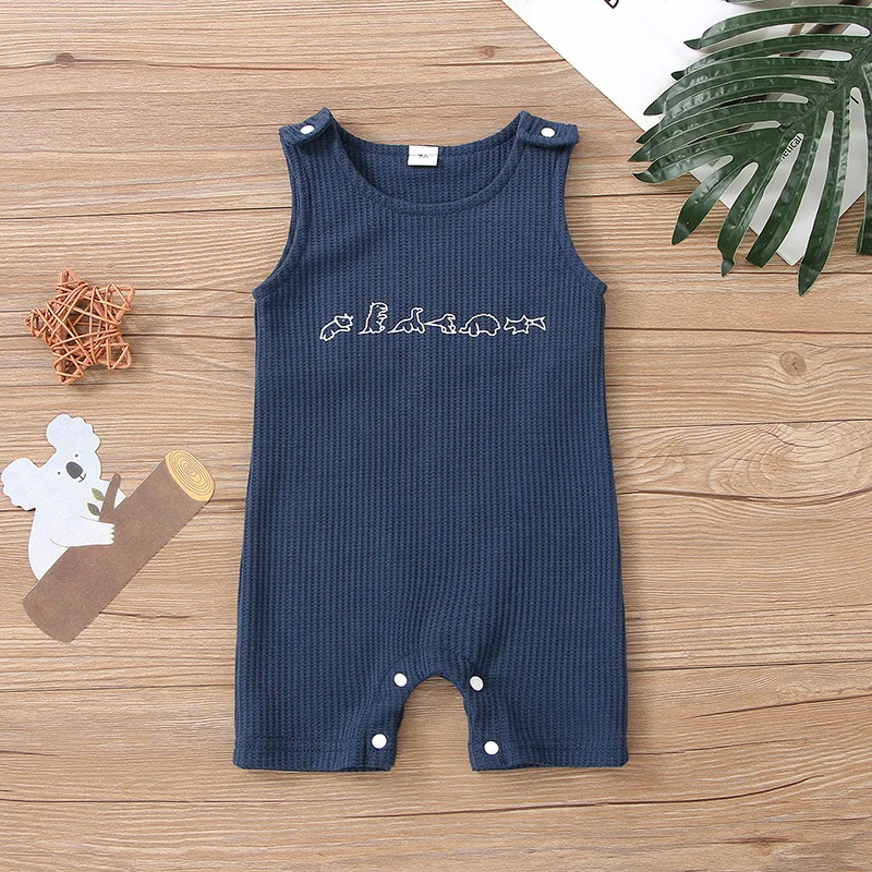 Kids Boys Summer Rompers Newborn Girls Solid Sleeveless Plaid Knitted Cartoon Dinosaur Printed Button Romper Jumpsuits Clothes Baby Bodysuits are cool