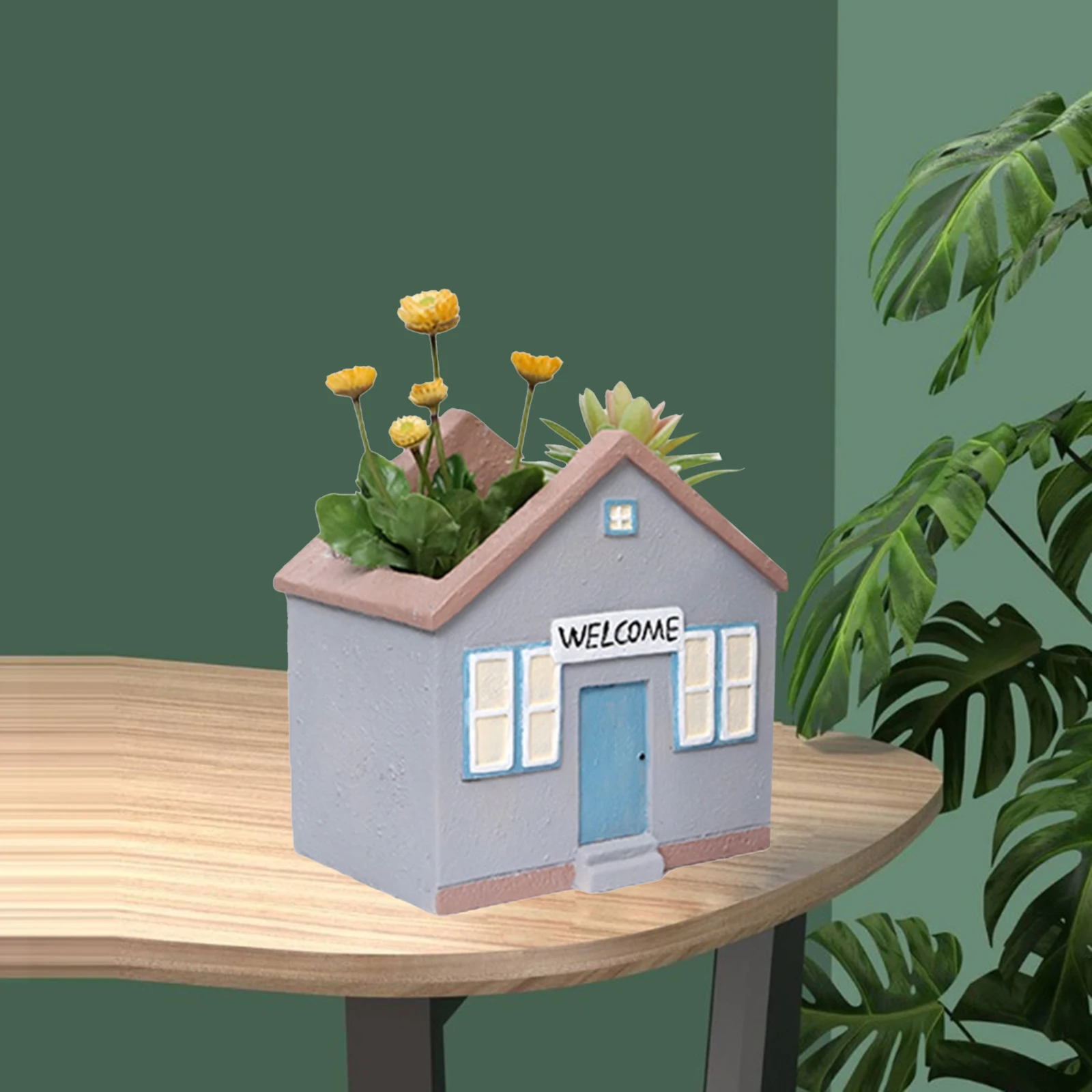 3D Mediterranean House Sculpture Flowerpot Plant Pot Yard Planter Pot Art