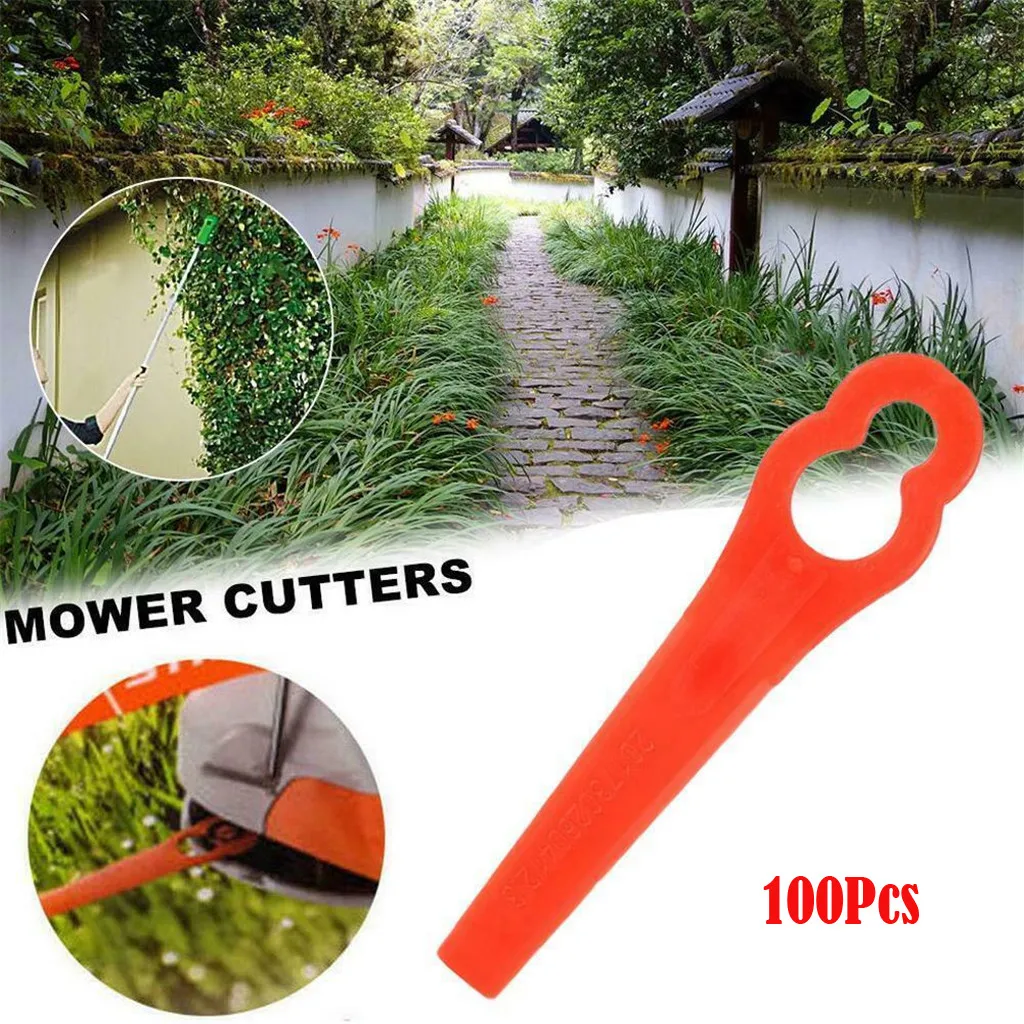 100 PCS Mower Blades For Rt250 Garden Lawn Trimmer Accessories Lawn Mower Trimmer Cutters Lawn Mowe Plastic Cutting Blade 2022 hand held hedge trimmer