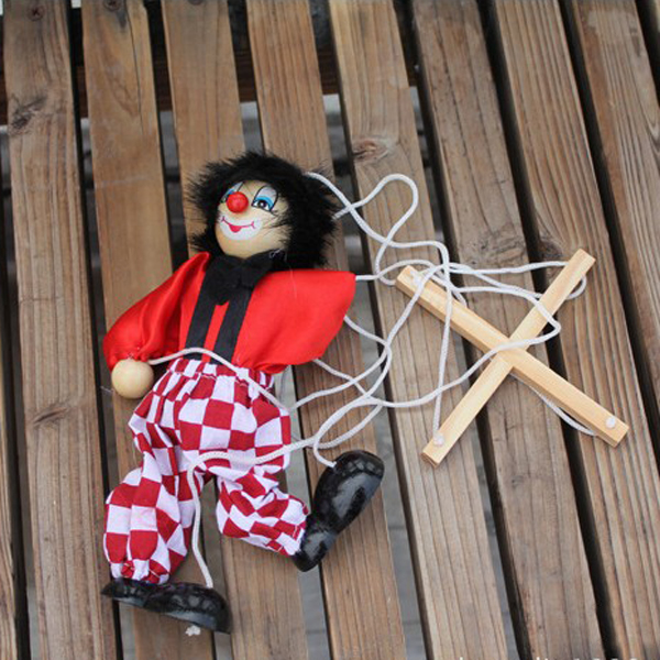 Wooden Durable Functional Clown Marionette Kids Children Puppet Toy