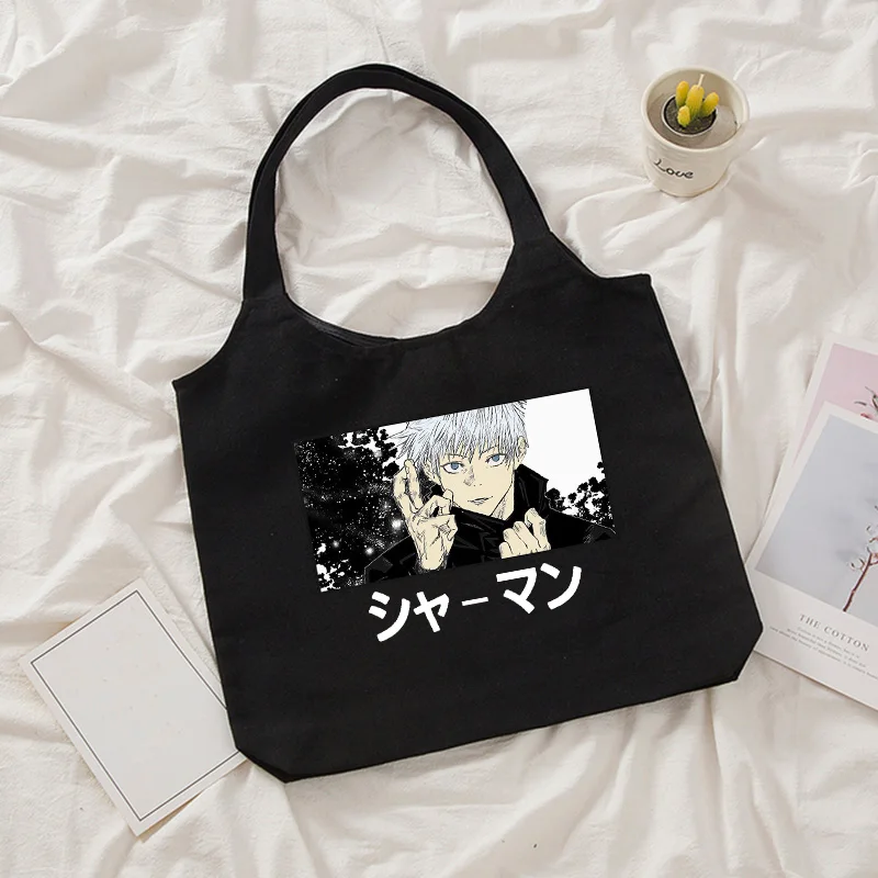 Jujutsu Kaisen Shopping Bag Graphic Tote Harajuku Shopper Bag Women Canvas Shoulder Bag Female Anime Manga Eco Large-capacity genuine leather crossbody bags
