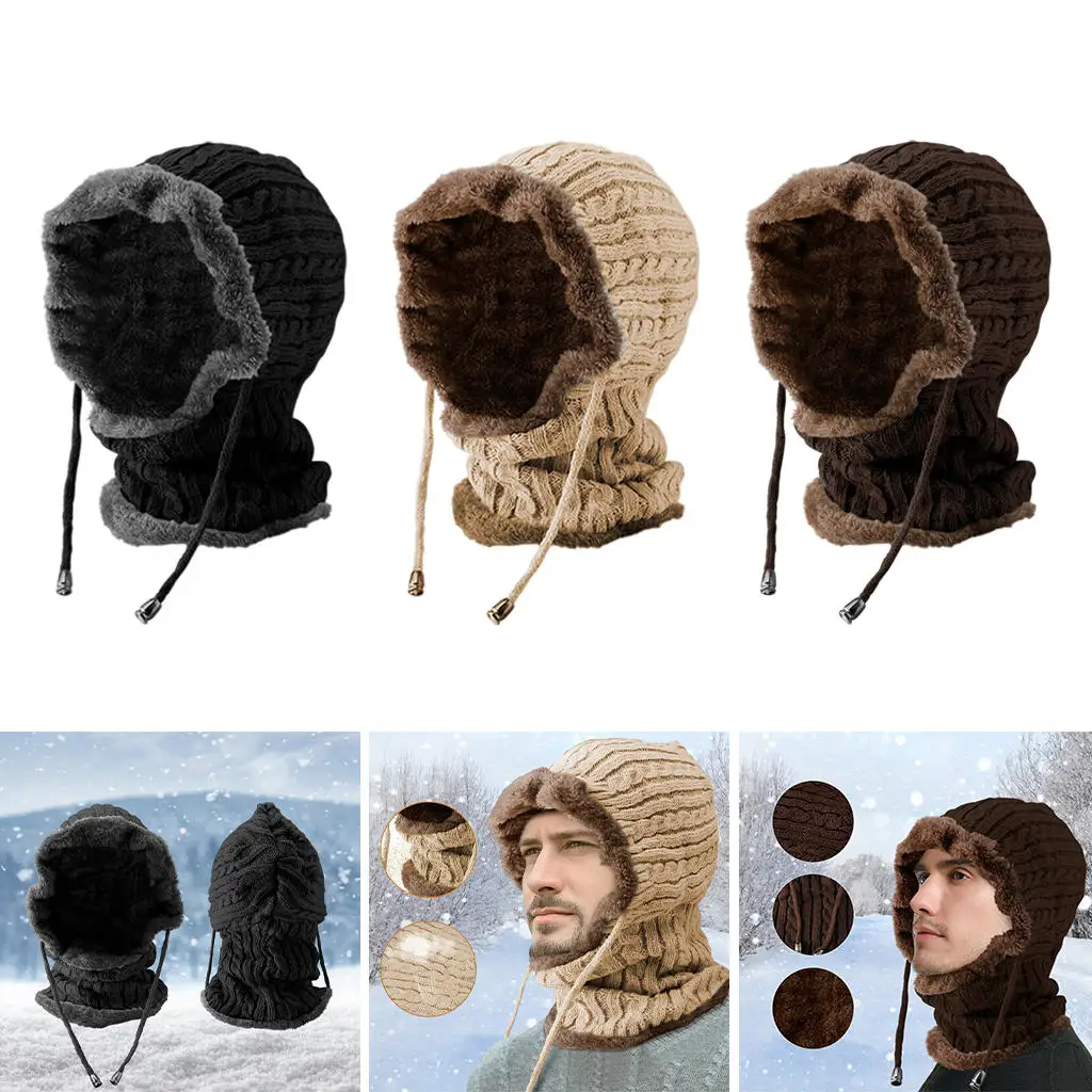 2-in-1 Winter Knitted Beanie Hat Scarf Fleece Lined for Unisex Women Men Outdoor Sports Skiing Hiking Ear Warming
