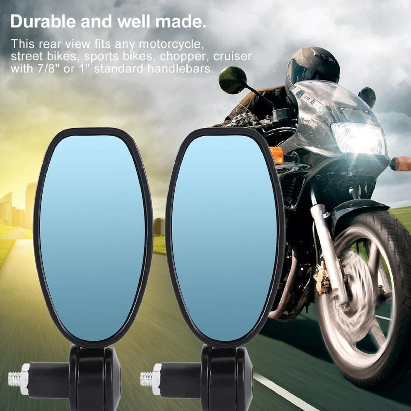 Motorcycle Bar End Mirrors, 7/8` Heavy Duty Rearview Mirror Universal for Suzuki, for Yamaha, for Kawasaki Handlebar Mirror