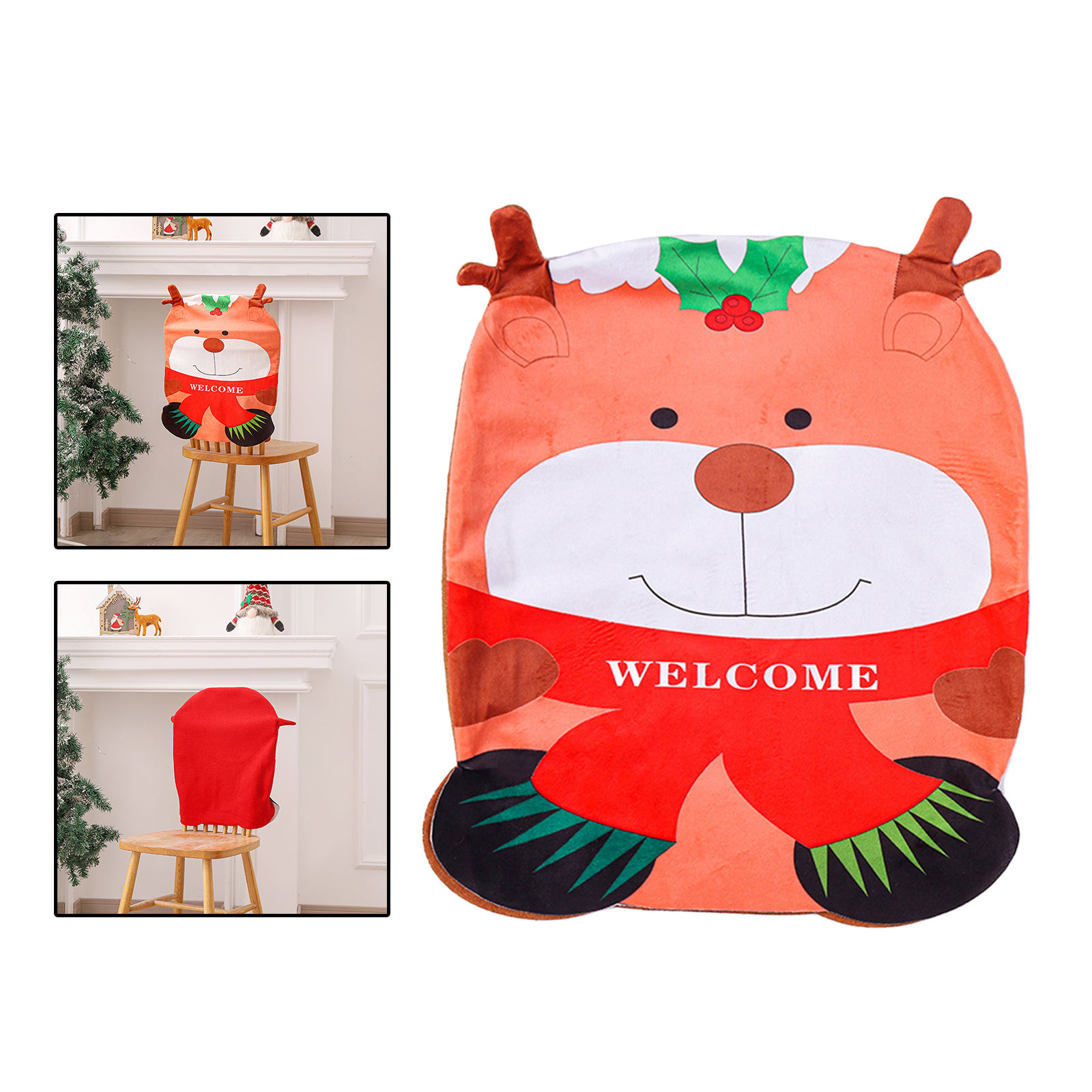 Christmas Chair Cover Lovely Design Suede Backrest Covers Elk Vivid Image Slipcover Decor Seasonal Snowman for Party