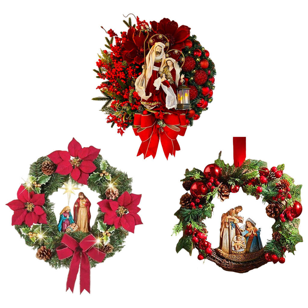 Artificial Christmas Wreath Wall Ornament Outdoor Flower Fall Decor Holiday Wreath Window Door Front Party Decoration part 40cm