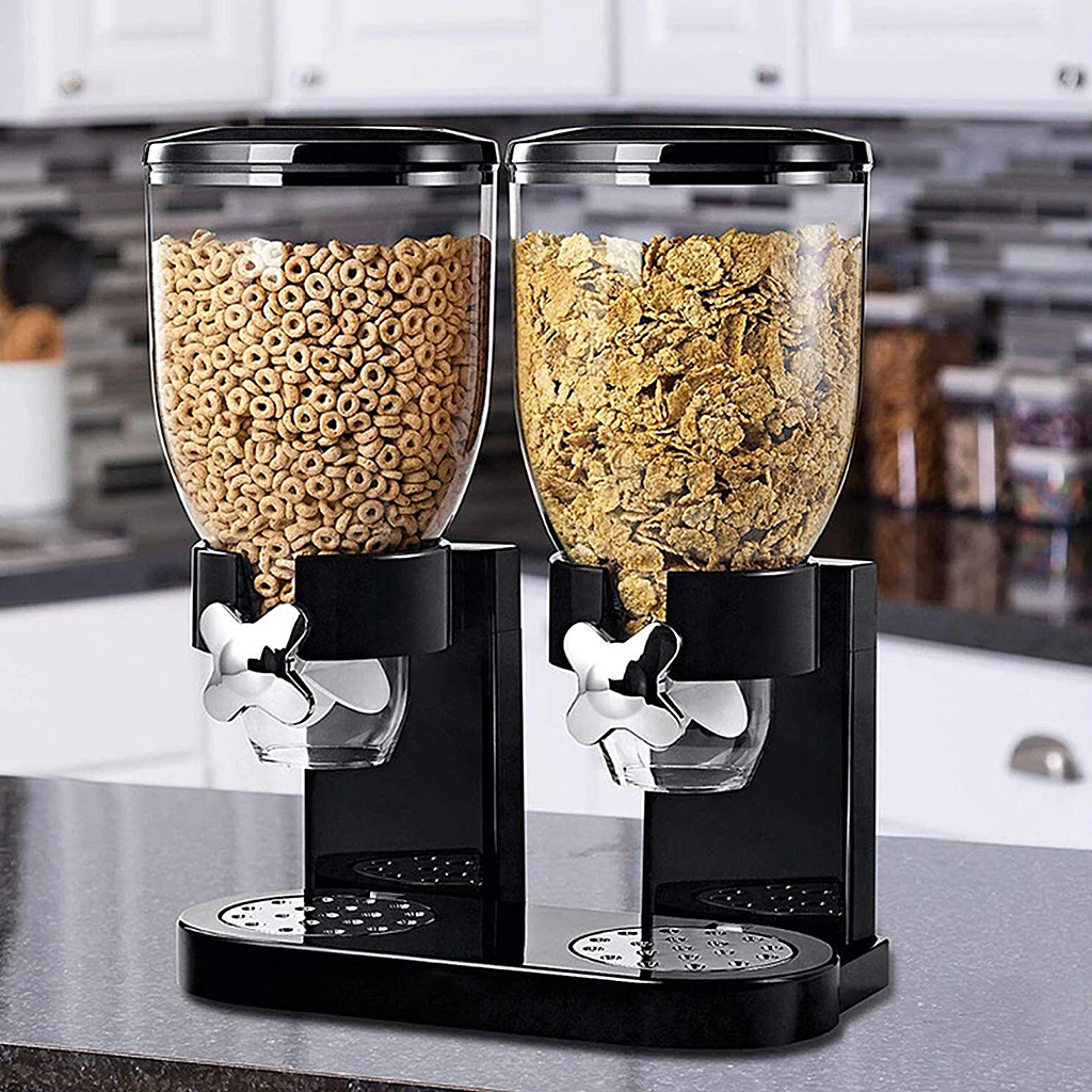 Double Cereal Food Storage Dry Food Oatmeal Dispenser Sealed Can for Nuts 7L
