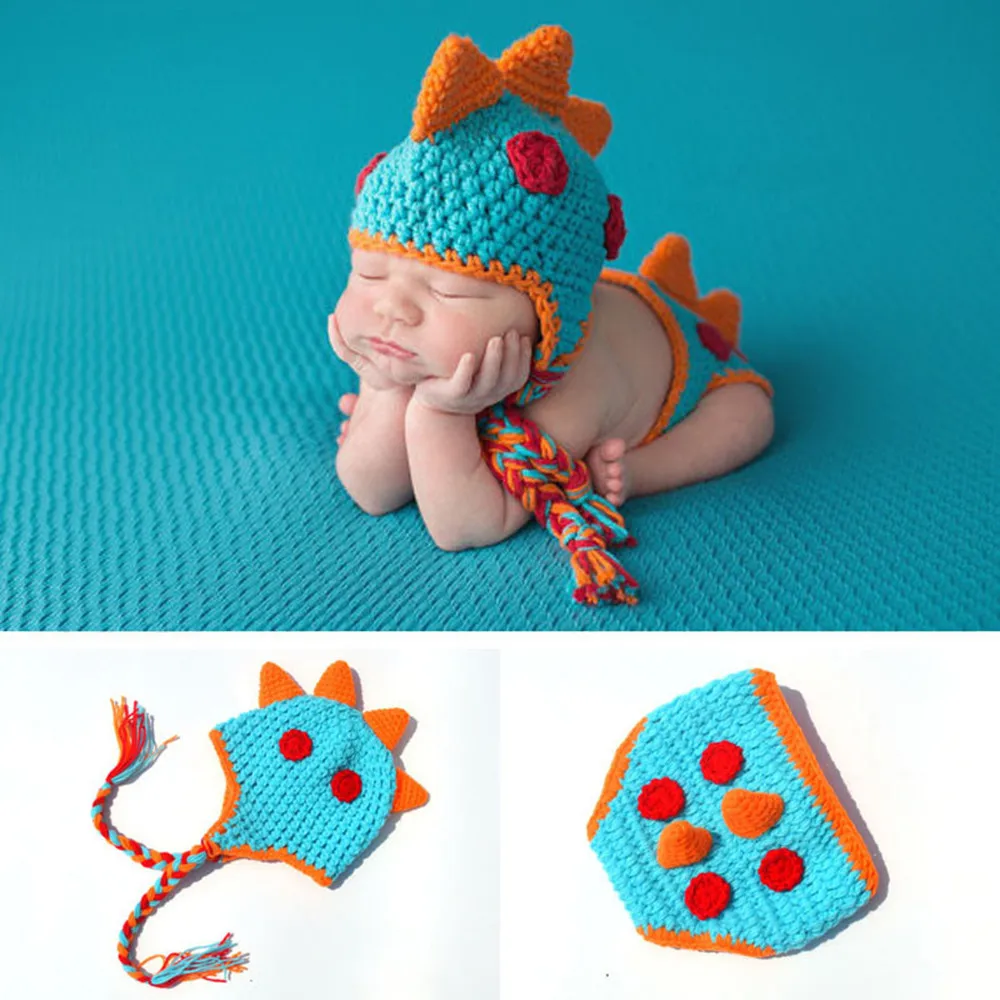 Crocheted Baby Boy Dinosaur Outfit Newborn Photography Props Handmade Knitted Photo Prop Infant Accessories Photo Shoot Clothes best Baby Souvenirs