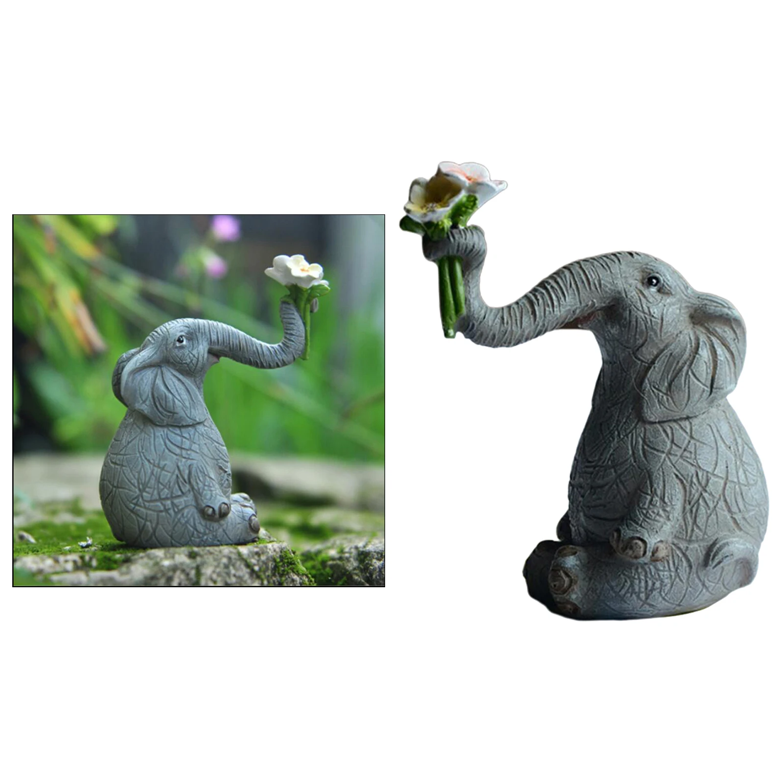 Elephant Figurine Tabletop Animal Statue Garden Sculpture Lawn Decoration 