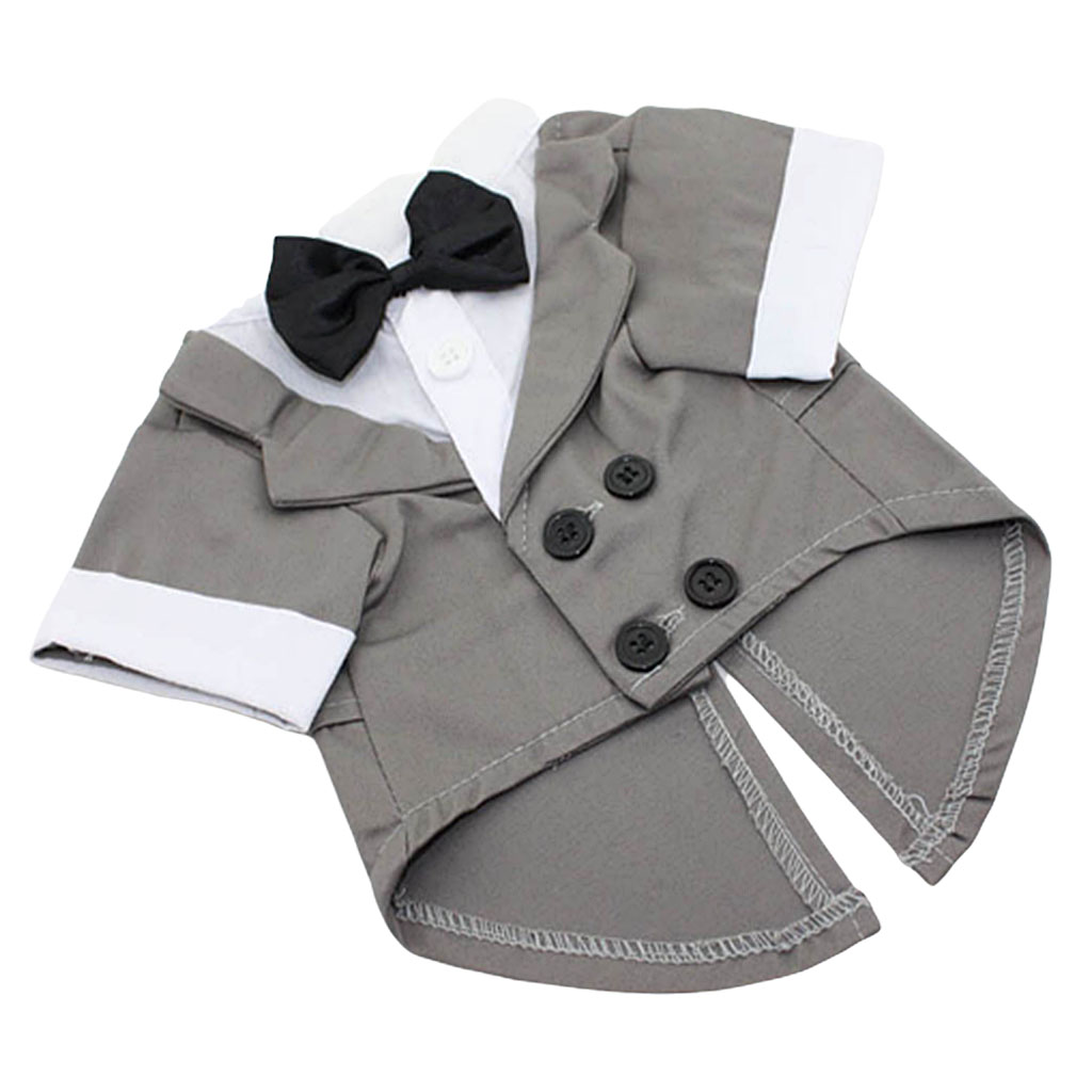 Pet Suit Apparel Tuxedo Party Clothes Costume Wedding Bow Tie Grey/Black