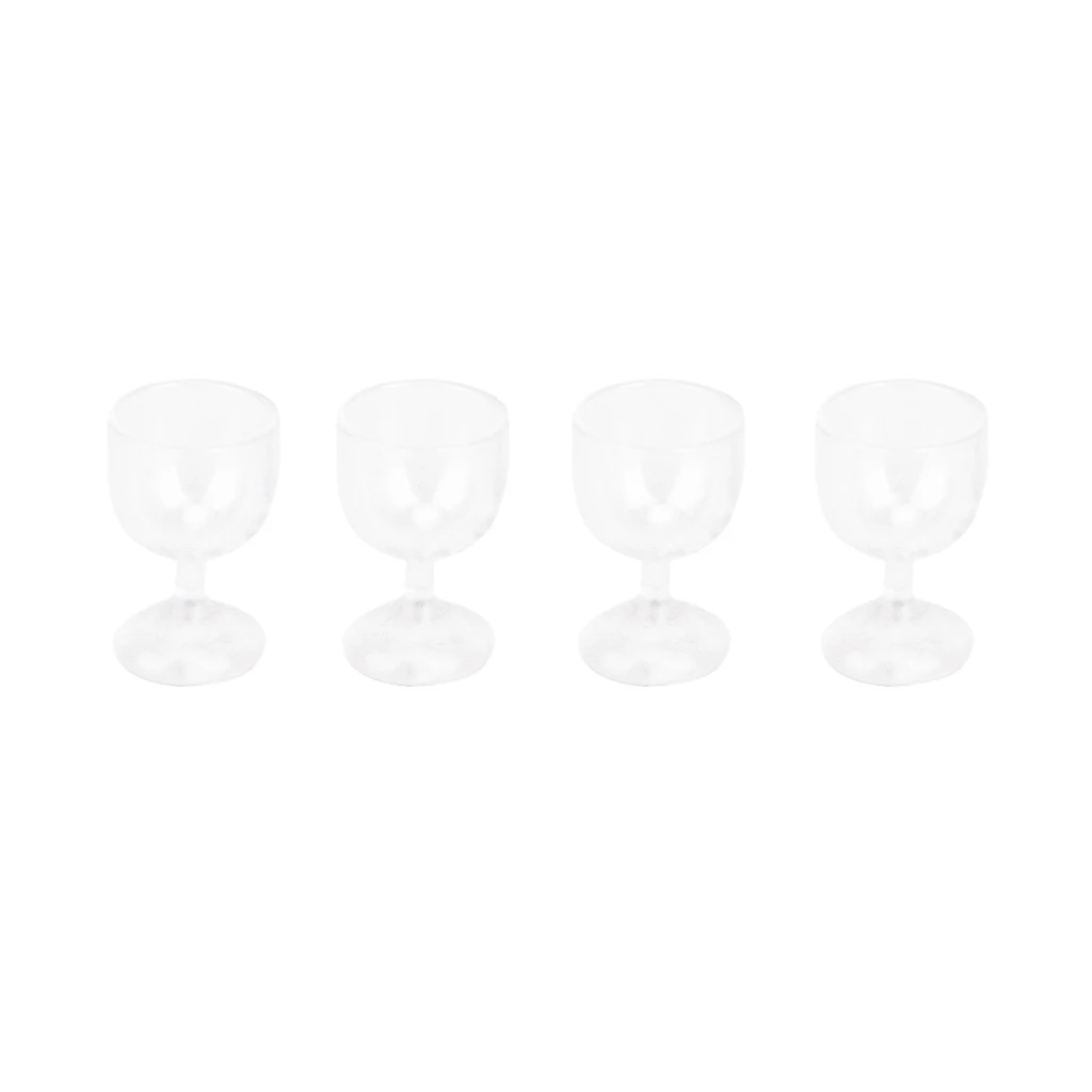 4pcs 1/12 Dollhouse Miniature Kitchen Dinnerware Wine Drink Cup Goblets - Clear