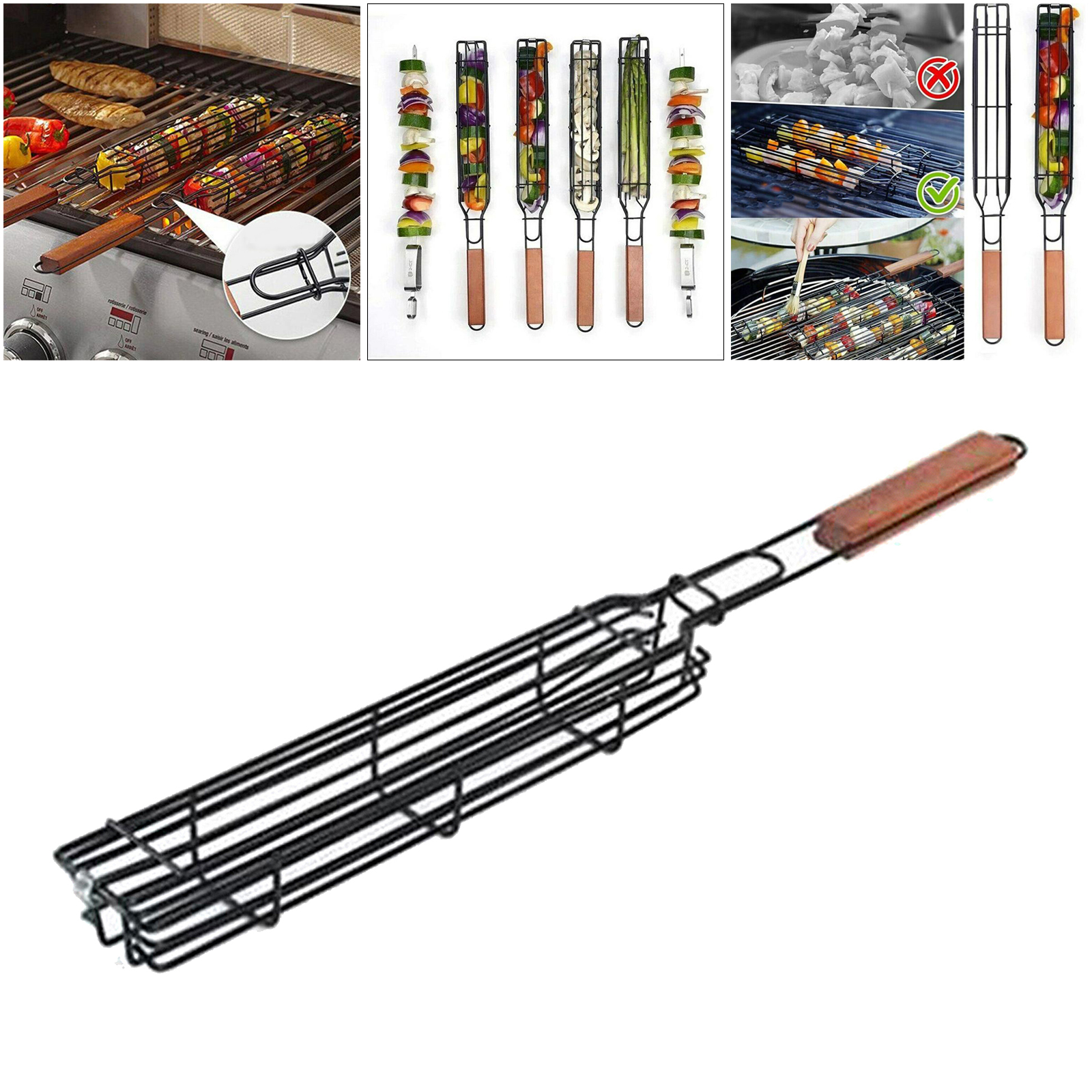Nonstick Kabob Grilling Basket for Grilling Veggies Vegetables Barbecue Shish Kabobs BBQ Meat Onion Fish Chicken