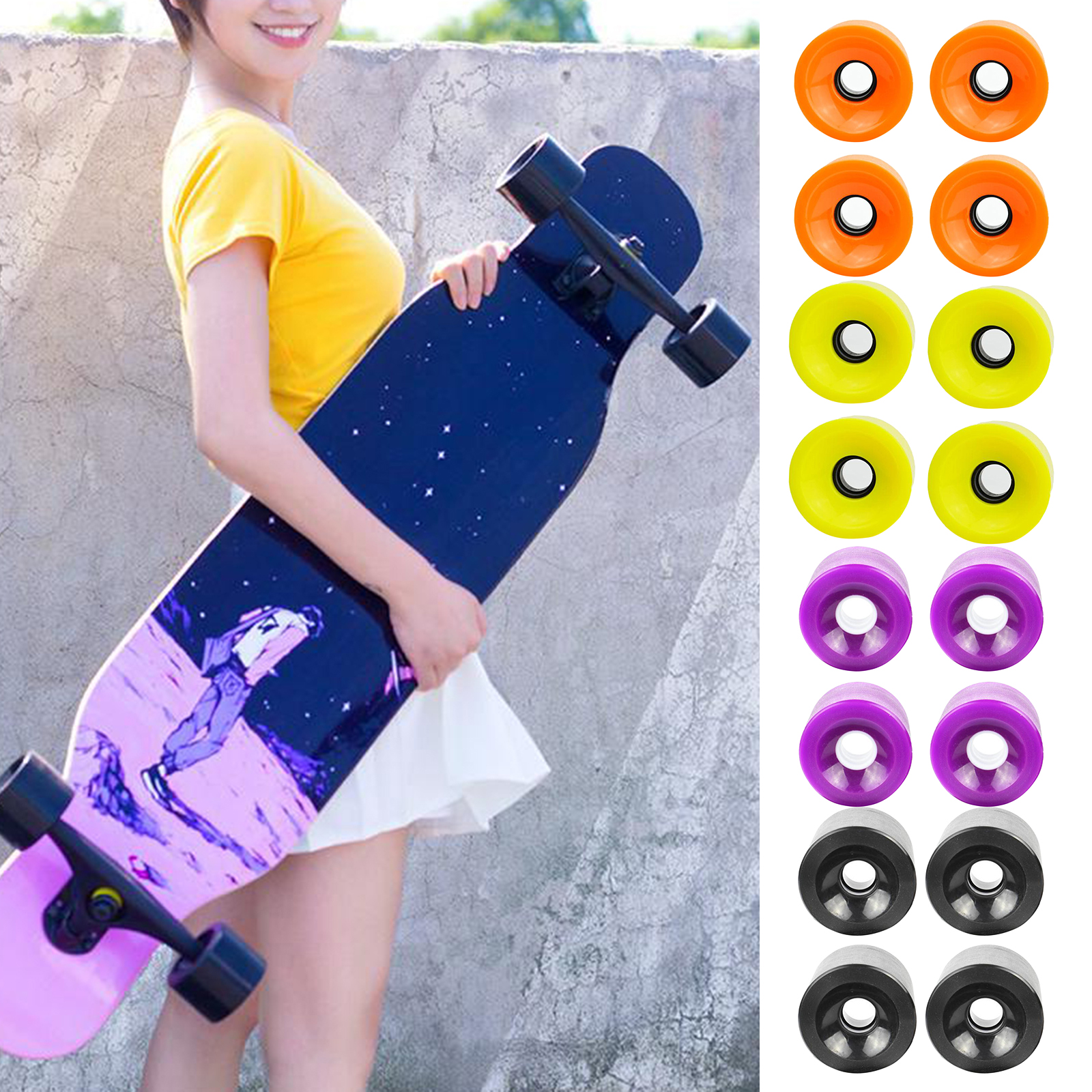 4 Pack 70mm Longboard PU Wheels Replacement Skateboard 78A Hardness Wheel Cruising Wheel Outer Cover