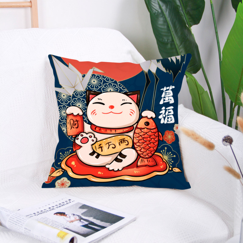 Japonês Fortune Cat Capa de Almofada, Super