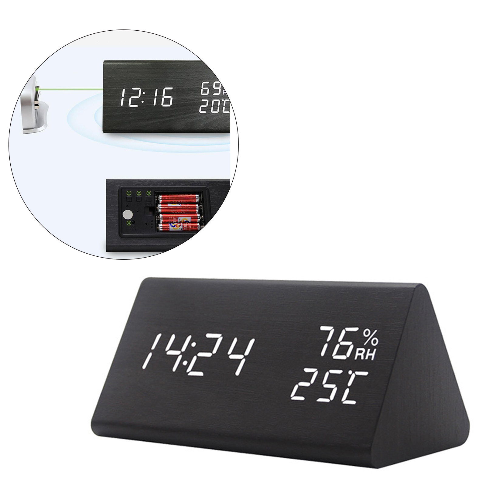 Large Wooden Digital Alarm Clock Portable Snooze TimeAdjustable Brightness Bedroom Bedside Home Office Clocks