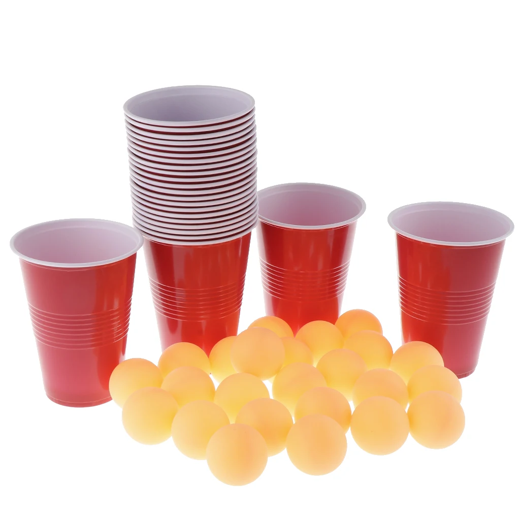 24 Red Cups & Yellow  Pong Balls Beer Pong Set Entertainment & Game