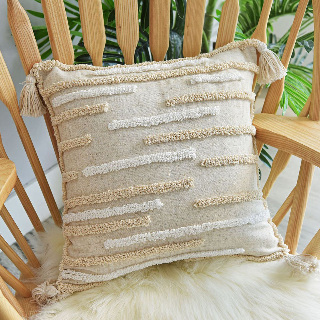 Decorative Throw Pillow Covers Cotton Tassel Bed Bedroom Rectangle Square Cushion Cover Tufted Woven Pillow Case Decoration