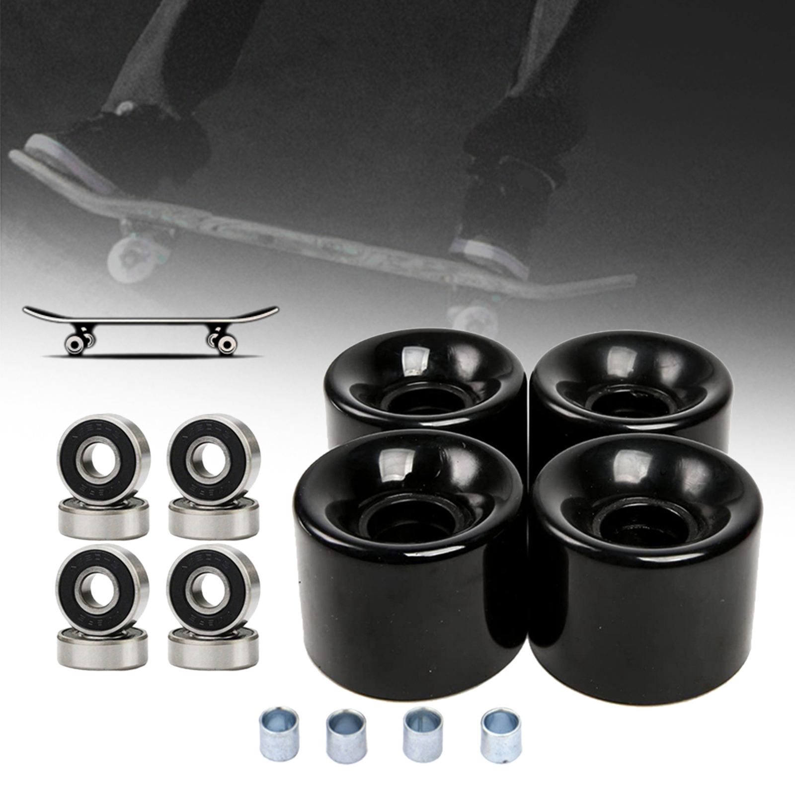 Pack of 4 Pro Skateboard Wheels with Bearings and Spacers Cruiser Wheels