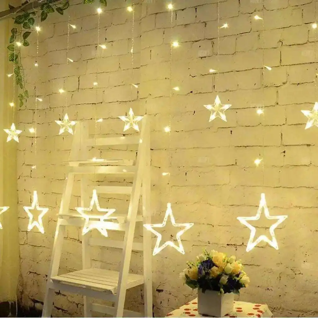 WarmWhite LED Twinkle Star Fairy String Curtain Window Light Xmas Decoration