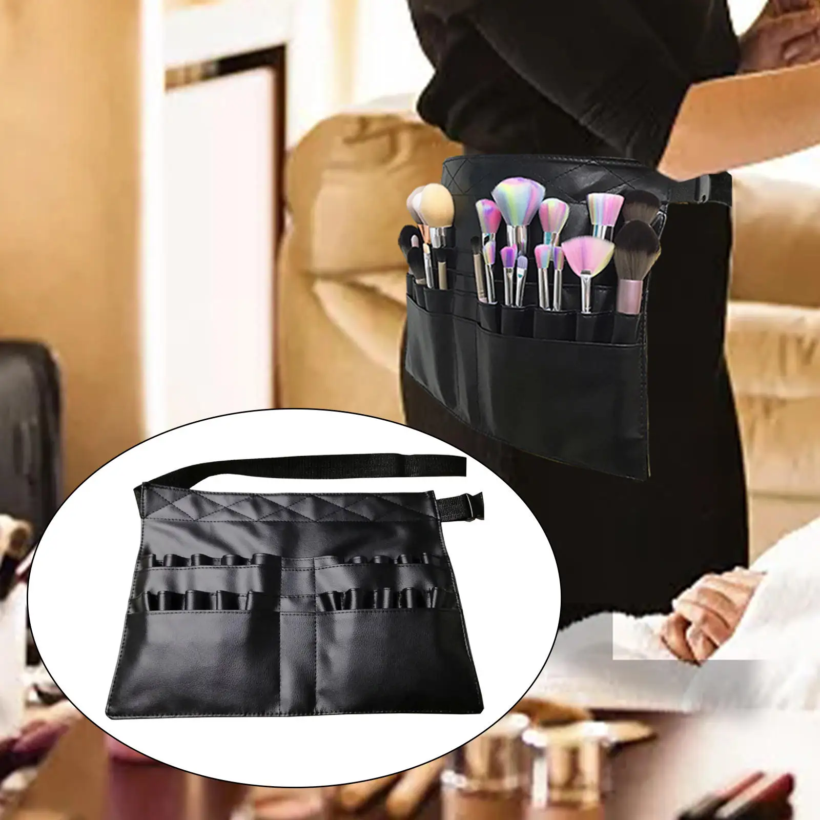 Makeup Brush Bag with Belt Stra Cosmetic Multi Pockets Pouch Holder Case for Artist & Fashion Stylist (Brushes Not Included)