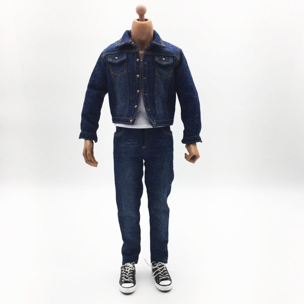 1/6 Man Flexible Muscular Body Shirt Denim Pants Overcoat for 12'' TBLeague