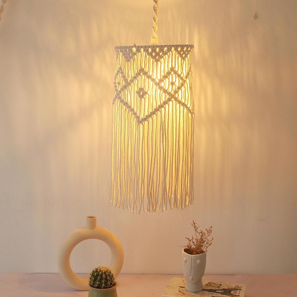 Creative Macrame Chandelier Shade with Long Tassel Art Decor Wall Hanging Craft for Living Room Restaurant Decoration Bedroom