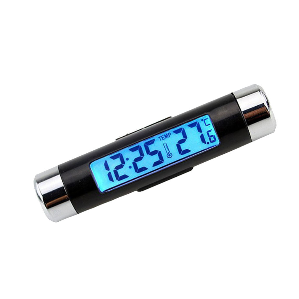 Backlight Mini Electronic Clock with Thermometer Digital LCD Display for Car Air Vent 2 in 1