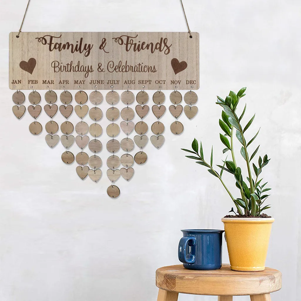 Wooden Wall Calendar Board Birthday Reminder Hanging Plaque Wall DIY Decor