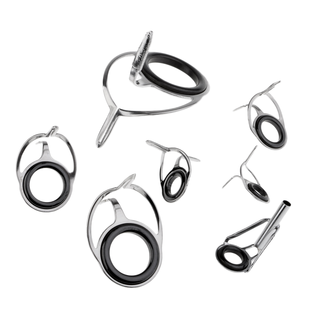 7Pcs Various Sizes Fishing Rod Guide Tip Fishing Line  Guide Eyes Rings Tip Top Repair Kit Set