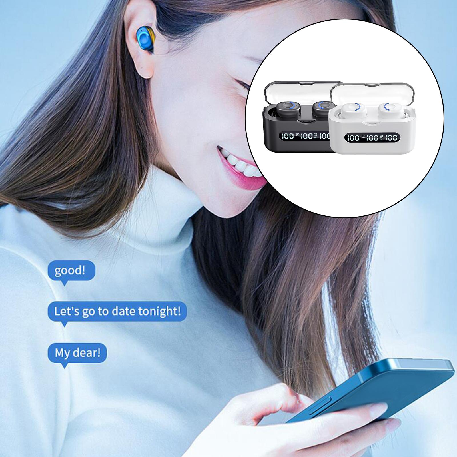 V5.2 Earbuds with Charging Case Touch Control True Wireless LCD Display Surround ABS Earbuds for Running Game Business Laptop PC