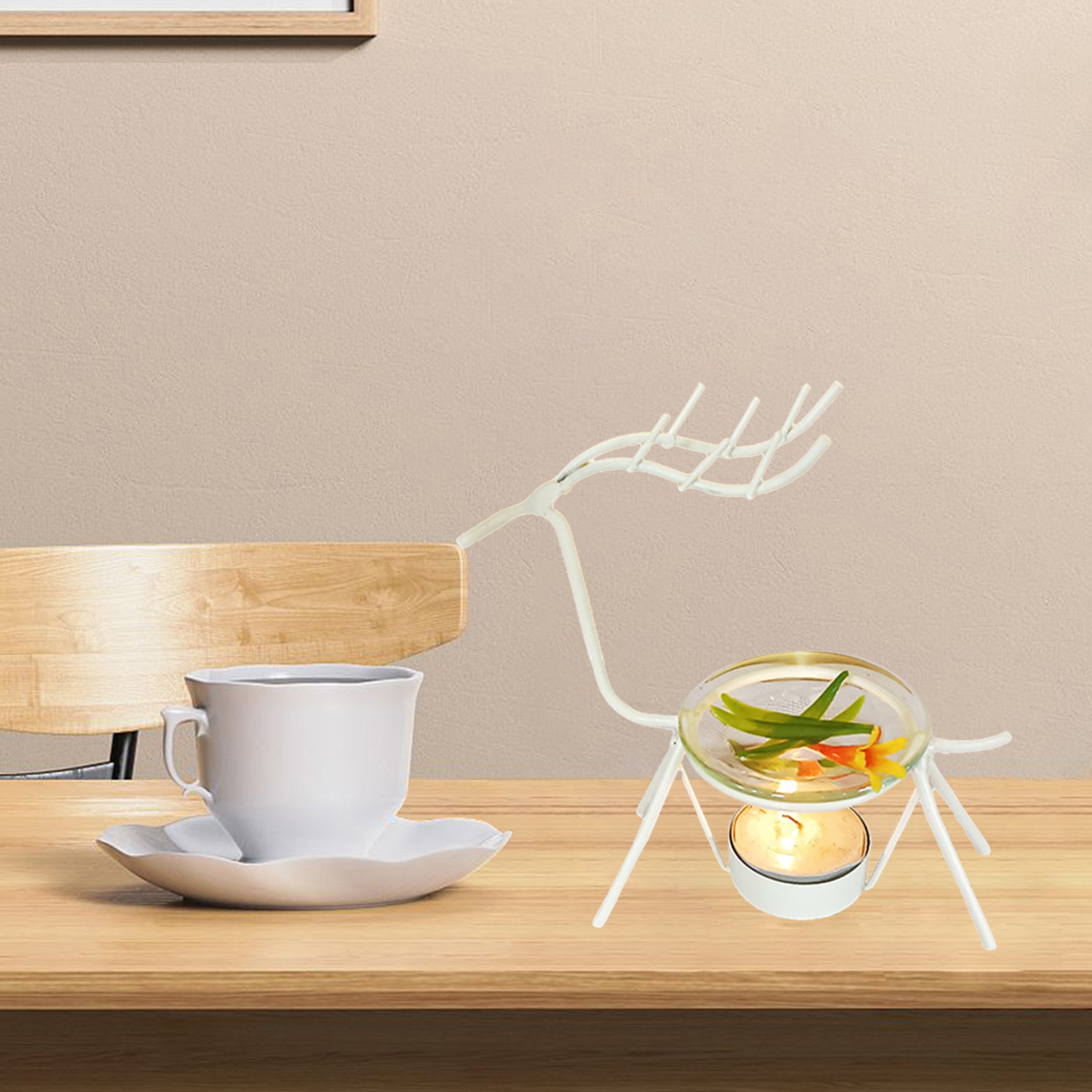 Metal Deer Statue Decorative Tealight Candle Holder Essential Oil Burner Scented Wax Melt Warmer Aroma Diffuser Home Accents
