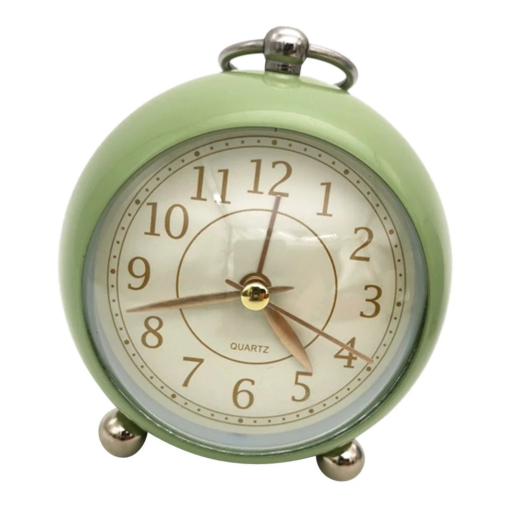 Mini Non-ticking Vintage Classic Analog Alarm Clock with Night Light , Battery