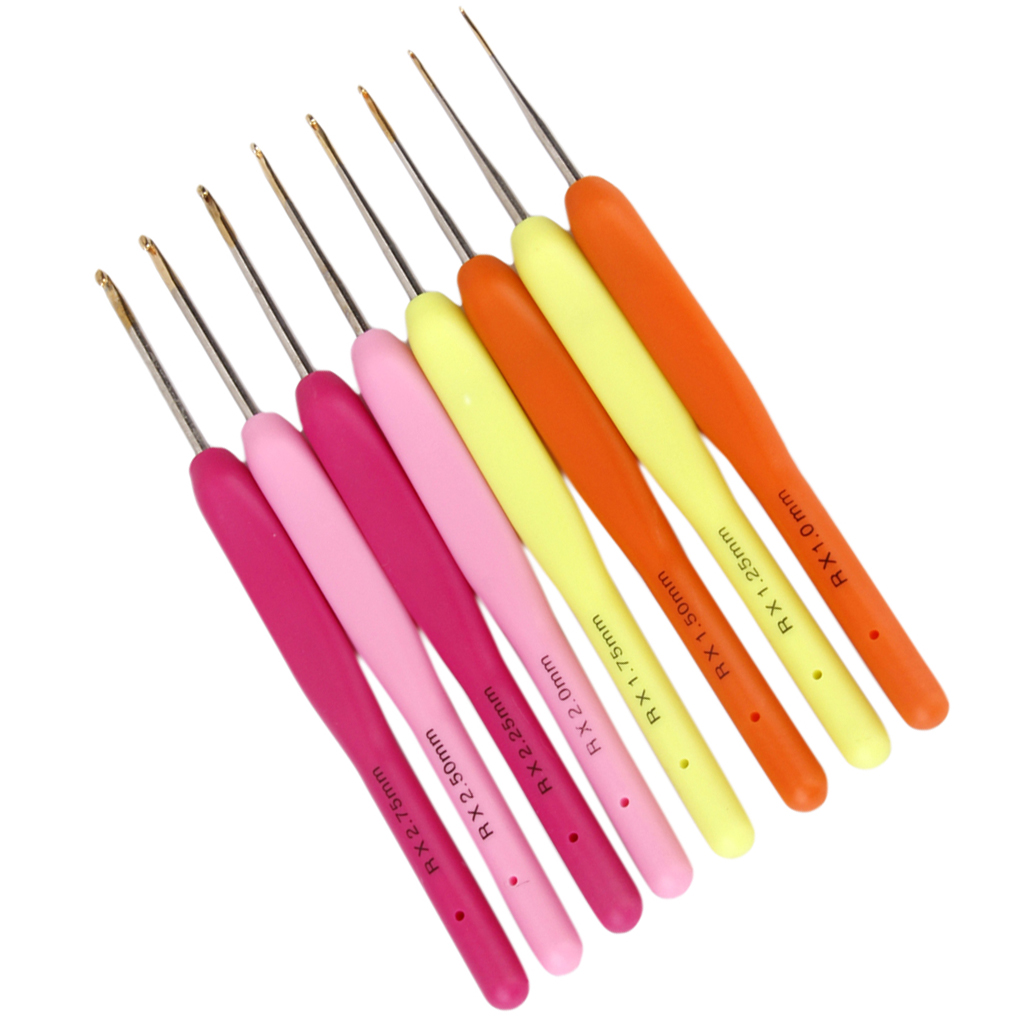 8pcs Colorful Plastics Handle Metal Head Pointed Crochet Hook  1