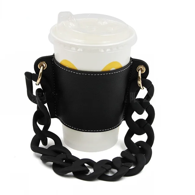 Reusable with Chain Travel Eco-friendly Drink Case Bag Coffee Sleeve Bottle  Cover PU Leather Cup Holder - AliExpress