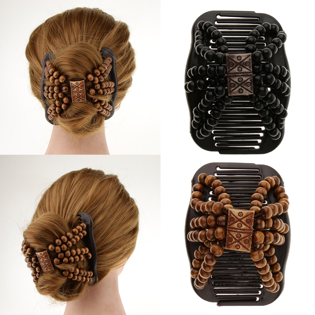 Vintage Elastic Hair Comb Flexible Butterfly Hair Clip Pearl Stretchy Beaded Hairpin Bow Double Combs Headband Hair Decoration