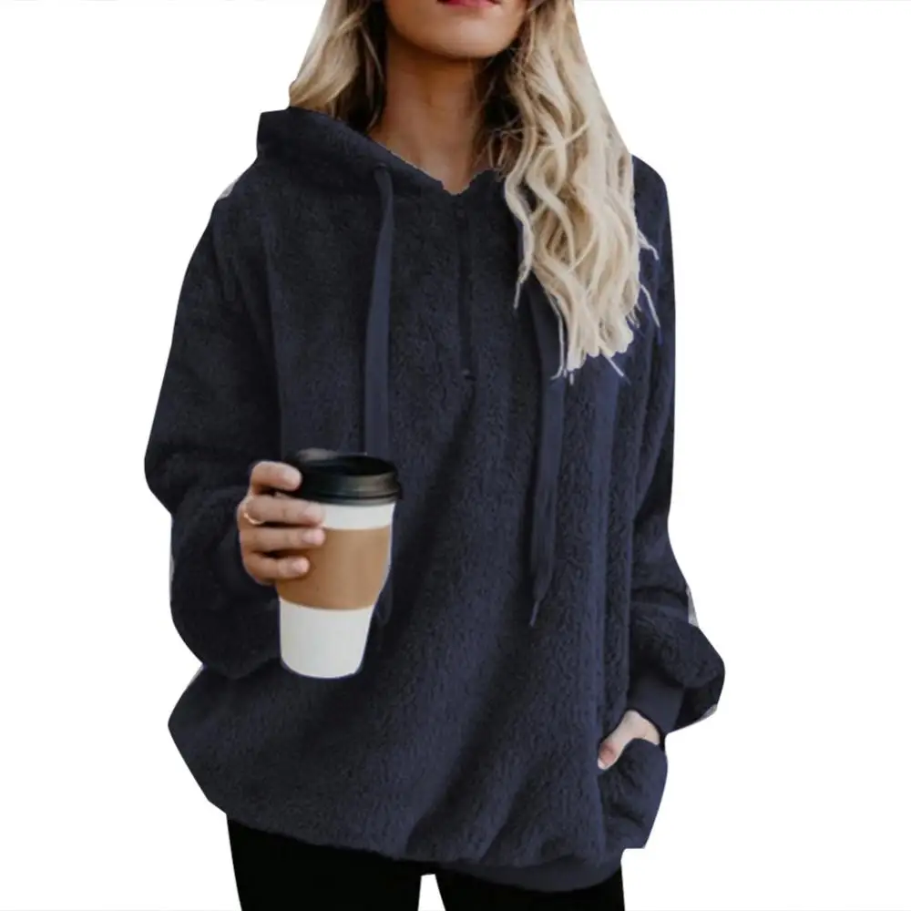 Summer Fashion Plus Size Winter Solid Color 1/4 Zip Up Fluffy Hoodies Women Hooded Sweatshirt Ladies Clothing oversized hoodie