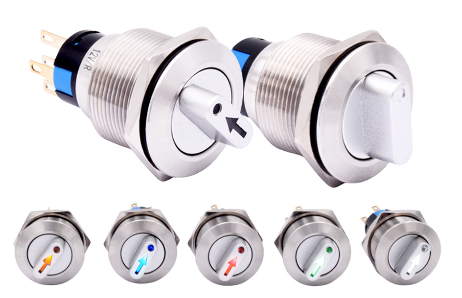 Customized 22mm Waterproof Metal Rotary Selector Switch 2 3 Pin 1NO1NC 2NO2NC 12V LED Stainless Steel Push Button Knob Switch