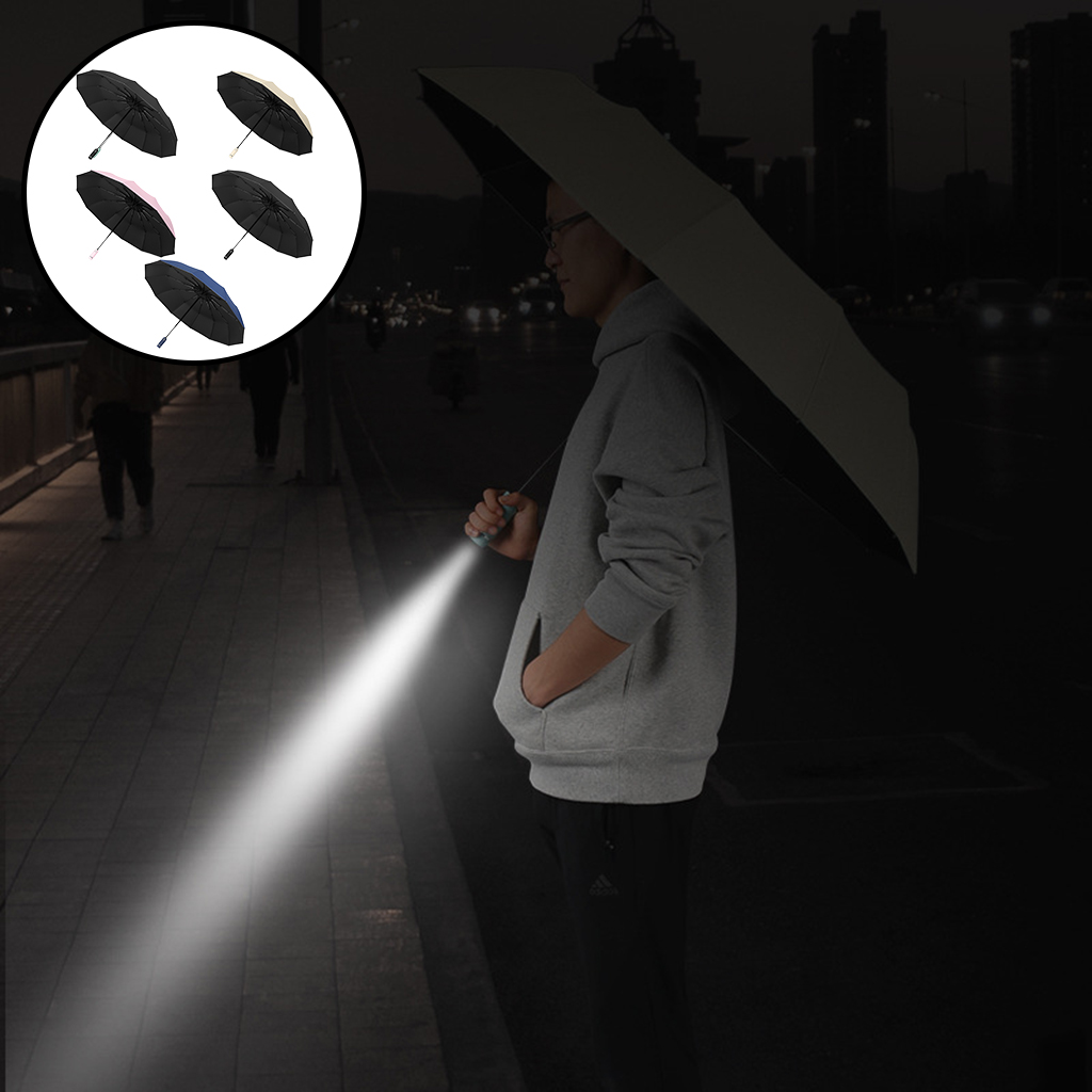 Portable Folding Umbrella for Rain Folable LED Flashlight Safety UV Protector Strong Umbrella For Men Women Camping Riding